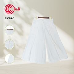 25085 - Wide Leg Capris Cropped Pants With Tripple Waistbands for Concealing Waist Flaws