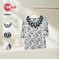 25040 - Embroidered Lace Design Around the Collar with Glass Stones