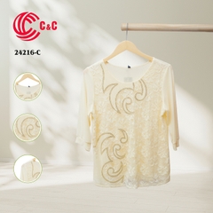 24216 - Round Neck Embroidered Lace Top with 9 Color Options