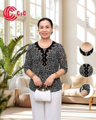 25093 - Round Neck with Korean Fabric and Large Stone Bead Trim with 8 Pearl Buttons
