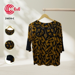 24034 - Feather Pattern Round Neck Embroidered Lace with Decorative Glass Bead