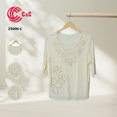 25006 - Elegant Lace Collar with Embroidery and Crystal Accents