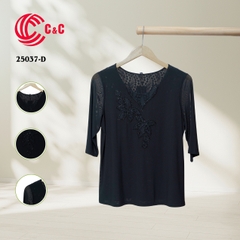 25037 - Round Neck Embroidered Floral Design on Front and Back Collar with Lace and Decorative Stones