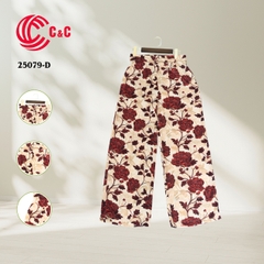 25079 - Pleated Pants with 4 Floral Patterns in 4 Colors for Concealing Waist Flaws