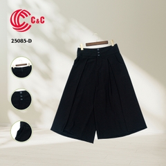 25085 - Wide Leg Capris Cropped Pants With Tripple Waistbands for Concealing Waist Flaws