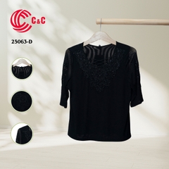25063 - Round Neck Dress with Lace Overlay and Decorative Stones