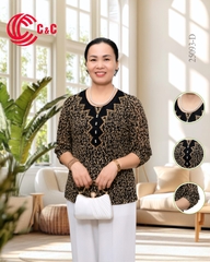 25093 - Round Neck with Korean Fabric and Large Stone Bead Trim with 8 Pearl Buttons
