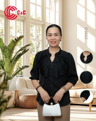 25105 - Elegant Graceful Stand-up Collar Ruffle Front Half Sleeve Shirt