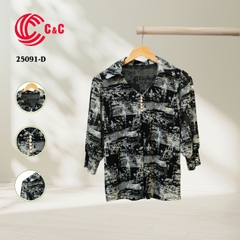 25091 - Shirt Collar Embellished Round Pearl Button With Puff Sleeves to Conceal Arm Flaws