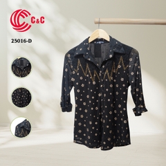 25016 - Pattern Mesh Fabric Stylized Zigzag Embroidery with Gemstone Embellishments