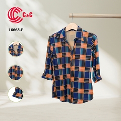 16663 - Long Sleeve Stretch Fabric with Checkered Pattern