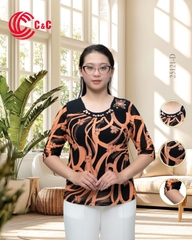 25121 - Half Sleeve Tops with Bold Floral Embroidery and Abstract Pattern