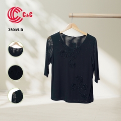 25045 - Round Neck Embroidered Design with Decorative Stones and Lace