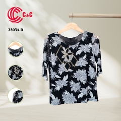 25034 - Pattern Round Neck Stylized Embroidered Design with Lace and Glass Stones Infusion