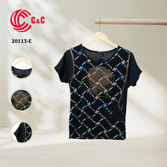 20113 - Sparkling Mesh Fabric with Colorful Rose Pattern and Stone Embellishments