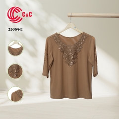 25064 - Lace Overlay Embellished with Sequins and Embroidered Lace Sleeves in 6 Colors