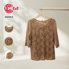 24216 - Round Neck Embroidered Lace Top with 9 Color Options
