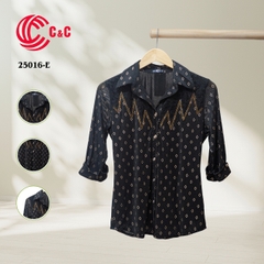 25016 - Pattern Mesh Fabric Stylized Zigzag Embroidery with Gemstone Embellishments