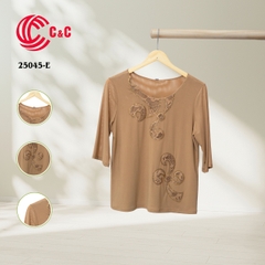 25045 - Round Neck Embroidered Design with Decorative Stones and Lace