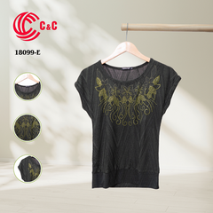 18099 - Embossed Pattern with Crystal Stones and Wide Trim to Conceal Belly Flaws