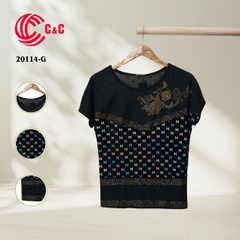 20114 - Luminous Mesh Fabric with Patterned Decorative Stone Flower Design