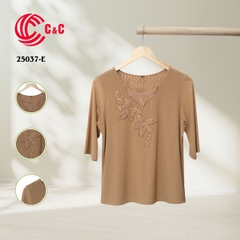 25037 - Round Neck Embroidered Floral Design on Front and Back Collar with Lace and Decorative Stones
