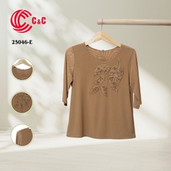 25046 - Round Neck Leaf Pattern Embroidered Lace Decorated with Beads on Front and Back