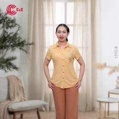 15552 - Short Sleeves Shirt Embroidered Stretch Fabric with Glass Bead Decoration