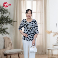 25035 - Pattern Round Neck Embroidered Stones Infused Design with Lace