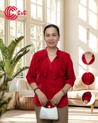 25105 - Elegant Graceful Stand-up Collar Ruffle Front Half Sleeve Shirt