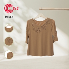 25062 - Round Neck Embroidered Dress with Lace and Stone Accents