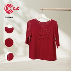 25046 - Round Neck Leaf Pattern Embroidered Lace Decorated with Beads on Front and Back