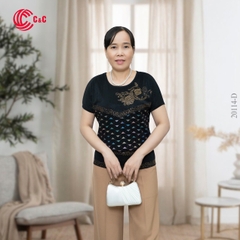 20114 - Luminous Mesh Fabric with Patterned Decorative Stone Flower Design