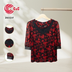 24112 - Pattern Round Neck Lace Combination with Decorative Stones