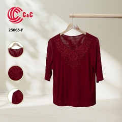 25063 - Round Neck Dress with Lace Overlay and Decorative Stones