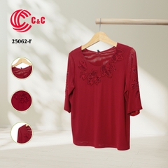25062 - Round Neck Embroidered Dress with Lace and Stone Accents