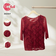 24216 - Round Neck Embroidered Lace Top with 9 Color Options