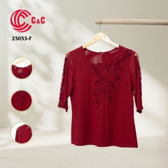 25053 - Round Neck Lace Overlay with Embroidered Floral Design in 8 Colors