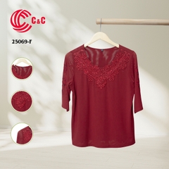 25069 - Embroidery and Beads Neck Lace Overlay
