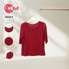 25045 - Round Neck Embroidered Design with Decorative Stones and Lace