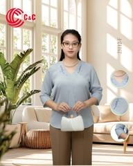 25112 - V-NECK HALF SLEEVE TOPS BLENDING EMBROIDERED PATTERN