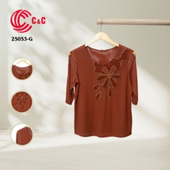 25053 - Round Neck Lace Overlay with Embroidered Floral Design in 8 Colors