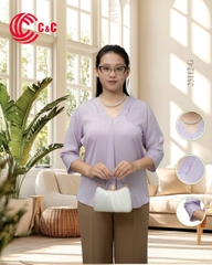 25112 - V-NECK HALF SLEEVE TOPS BLENDING EMBROIDERED PATTERN