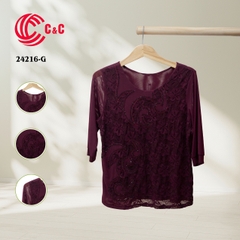 24216 - Round Neck Embroidered Lace Top with 9 Color Options