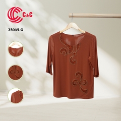 25045 - Round Neck Embroidered Design with Decorative Stones and Lace