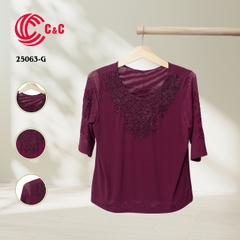 25063 - Round Neck Dress with Lace Overlay and Decorative Stones