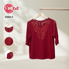 25064 - Lace Overlay Embellished with Sequins and Embroidered Lace Sleeves in 6 Colors