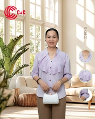 25105 - Elegant Graceful Stand-up Collar Ruffle Front Half Sleeve Shirt