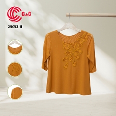 25053 - Round Neck Lace Overlay with Embroidered Floral Design in 8 Colors