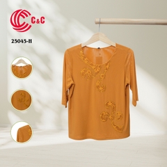 25045 - Round Neck Embroidered Design with Decorative Stones and Lace